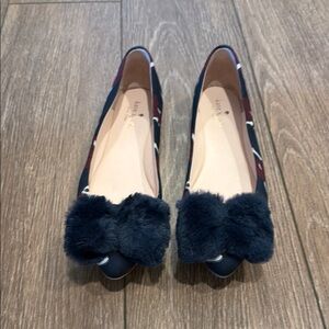 Kate Spade Navy Flats with Faux Fur Bow